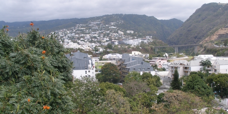 Der Berghang bei St. Denis: stark mit Häusern bebaut und viel Grünes