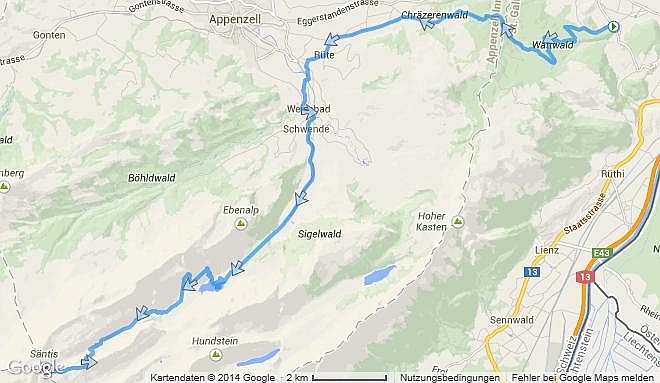 Strecke auf Strassenkarte