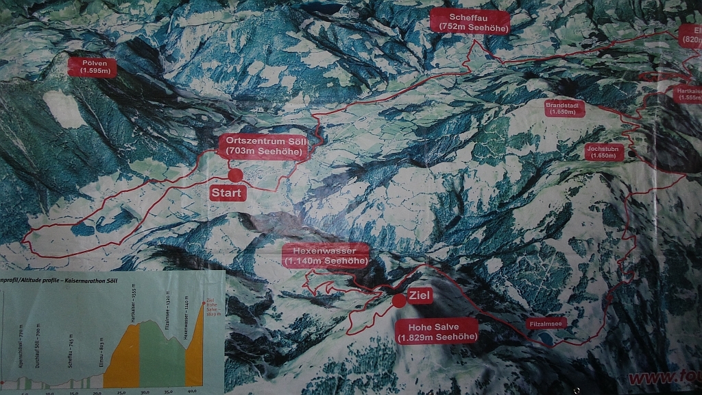 Landkarte mit der Strecke des Kaisermarathons