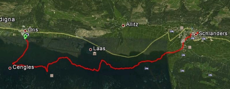 Die Longjog-Strecke vom Sonntag von Eyrs nach Schlanders