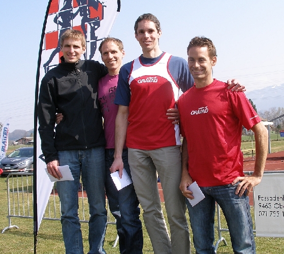 Siegerehrung Herren Elite mit Christoph Schefer (2.) Adrian Marti (Sieger) und den beiden Milas Zoltan (3.) und Mathias (4.)