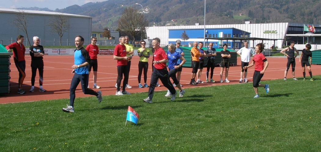 Damits schneller geht erfolgt die Vorführung auf einer verkleinerten Rundbahn im Rasen