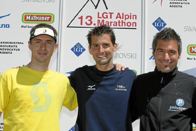 Die schnellsten Marathon-Männer: (von links) Adam Kovacs, Ungarn (2.), Patrick Wieser, Aadorf (1.), Bruno Heuberger, St. Margarethen TG (2.)