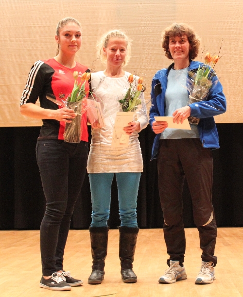 Die schnellsten Frauen über 12,4 km: Siegerin Andrea Meier, Denise 2. Rang und die Drittklassierte Heidi Gähler