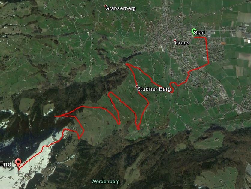 Die Strecke von Grabs hinauf zur Gamperney-Skihütte